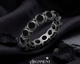 Black Moissanite Eternity Band, Til Death Gothic Wedding Ring, GRA Certified Black Rhodium 925, Passes Diamond Tester, Gift for Her