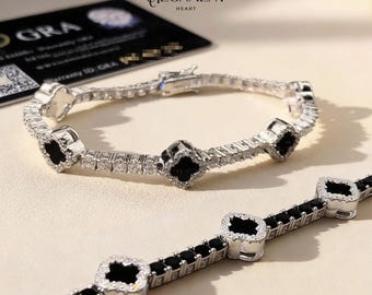3mm Moissanite Tennis Bracelet GRA Certified Natural Black Clove Agate Sparkling Luxury Bracelet Elegant Gift for Her Unique Style Jewelry