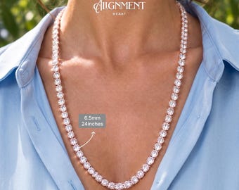 Rose Gold Moissanite Tennis Necklace, 18K Rose Gold Plated 925 Silver, VVS1 D Color GRA Certified, Dainty to Bold 2mm-6.5mm, Gift for Her