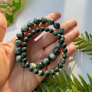 Handmade Natural Seraphinite Bracelet Quality Seraphinite Bracelet Seraphinite Jewelry Crystal Bracelet Heart Chakra Gemstone Seraphinite