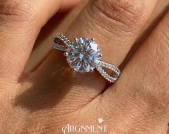 5 Carat Moissanite Engagement Ring Round Cut VVS1 D Color Twisted Pavé Band Luxury Bridal Ring Gift Anniversary Ring Birthday Gift For Her
