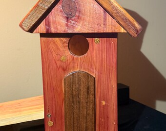 Handcrafted Cedar Birdhouse with Faux Walnut Door