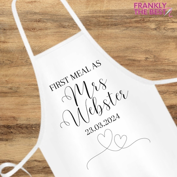 Wedding Bride Apron , First Meal as Mrs, Personalised Apron. Wedding Day. Wedding Accessories , Wedding Decor, Wedding gift for Bride