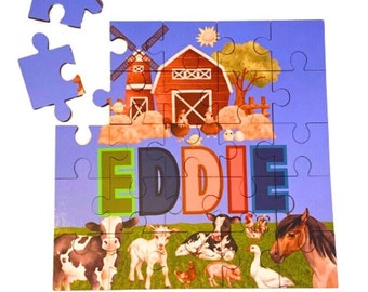 Personalised Wooden Jigsaw Puzzle, for Boys & Girls, Children Kids, Personalised Gift, Farm, Farmyard, Animal Puzzle, 25 piece