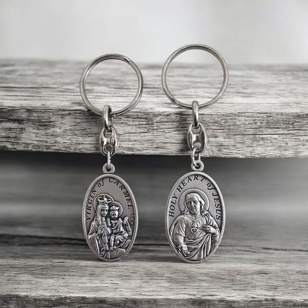 Catholic Keycaps Our Lady of Mount Carmel Scapular Keychain, Sacred Heart of Jesus ...