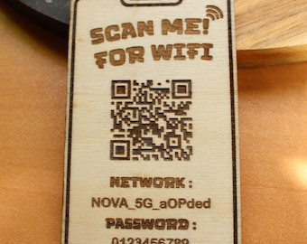 Letrero de código QR de WiFi de madera cortado con láser personalizado: fácil acceso para invitados
