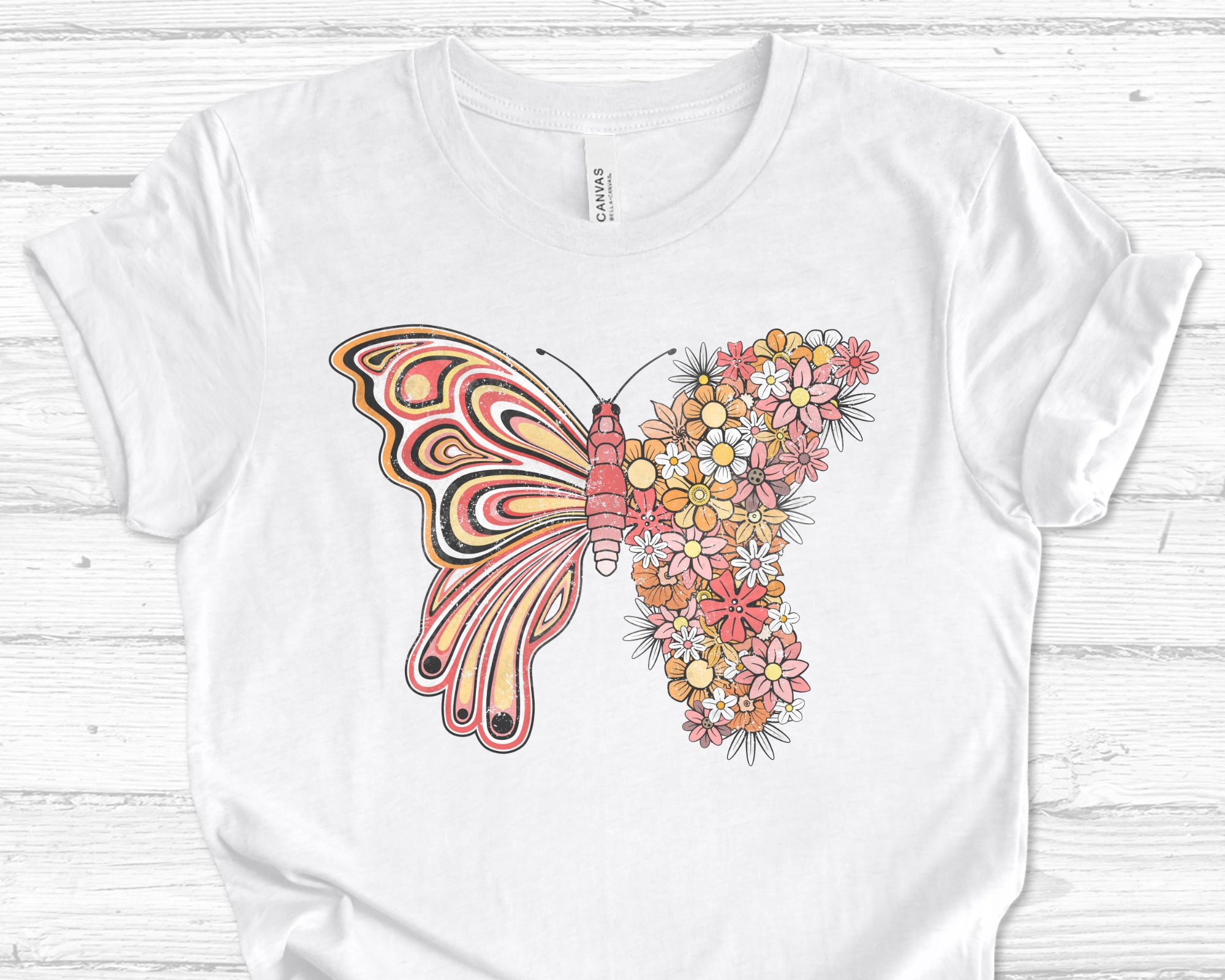 Floral Retro Butterfly Png Retro Flowers Png Retro - Etsy