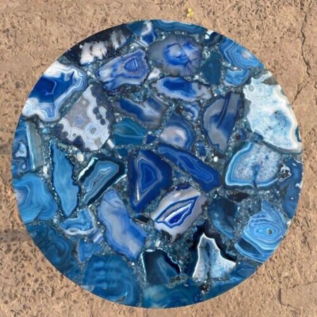 Blue Agate Round Table Coffee Table Bar Table Modern Etsy