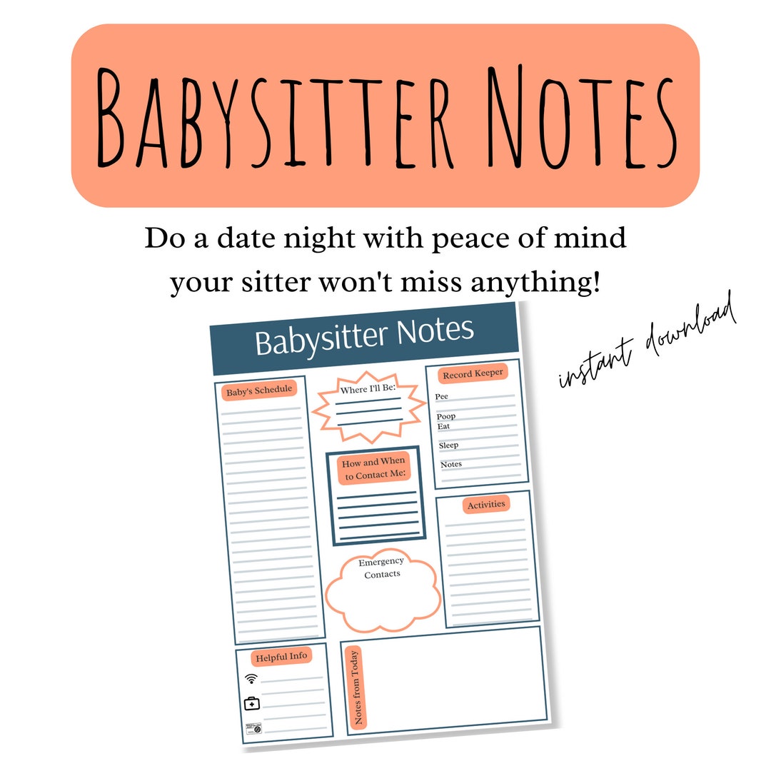 Babysitter Notes, Nanny Notes, Babysitter Guide, Babysitter Information ...