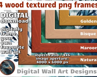 Digital picture frames - image overlay - frame clipart - digital scrapbook frames - photo frames - digital frames - wood textured png frames