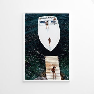 Stampa poster dell'atterraggio del motoscafo Slim Aarons, stampa vintage, stampe fotografiche, stampa fotografica dell'alta società, stampa fotografica di qualità museale