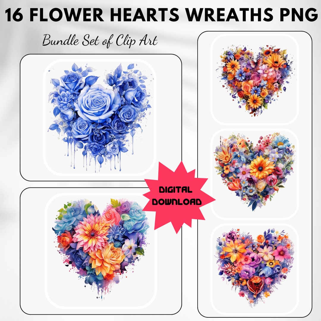 Flowers Hearts Clip Art PNG Collage 16 High Quality Digital - Etsy