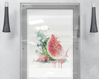 Felicidad de sandía - Una impresión de arte de sandía de acuarela digital / Arte de pared imprimible para oficina, sala de estar, dormitorio, inspirador