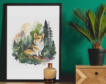 Corgi Adventures - Una impresión de arte de perro Corgi de acuarela digital / Arte de pared imprimible para oficina, sala de estar, dormitorio, guardería, perros