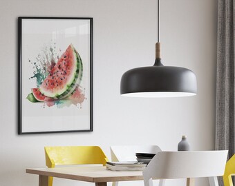Summer Splash- Una impresión de arte de sandía de acuarela digital / Arte de pared imprimible para oficina, sala de estar, dormitorio, inspirador