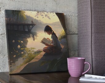 By the Water Reader - Impresión de arte digital para espacios acogedores Decoración del hogar / Arte de pared para oficina, sala de estar, dormitorio, inspiración / arte infantil