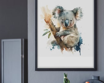 Koala Love - Una impresión de arte Koala de acuarela digital / Arte de pared imprimible para oficina, sala de estar, dormitorio, guardería