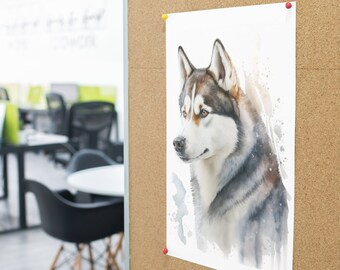 Northern Charm: Cautivantes retratos de Husky en acuarela - Impresión de arte digital Decoración del hogar / Oficina de arte de pared, Sala de estar, Dormitorio, Guardería, Perros