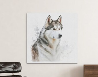 Maravillas del desierto: Hermosa pintura Husky de acuarela - Impresión de arte digital Decoración para el hogar / Oficina de arte de pared, Sala de estar, Dormitorio, Guardería, Perros