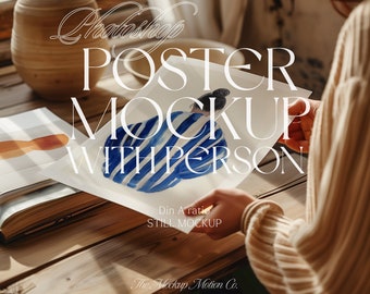 Poster Mockup With Person: Flatlay PSD, ISO A DIN Ratio (Photoshop/Photopea)