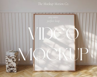 Video Mockup Frame | 2x3 ratio | Wood Frame Mockup Animated | PSD | Vertical Frame | Realistic Light & Shadows | Minimal Thin Wood Frame