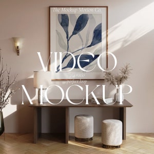 Videomodelframe | 3x4-verhouding | Houten frame mockup geanimeerd | PSD | Verticaal kader | Realistisch licht en schaduwen | Minimaal dun houten frame