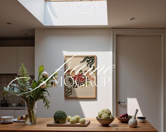 Vertical Frame Mockup, Kitchen Scene, A-Series PSD Template (Photopea Compatible)
