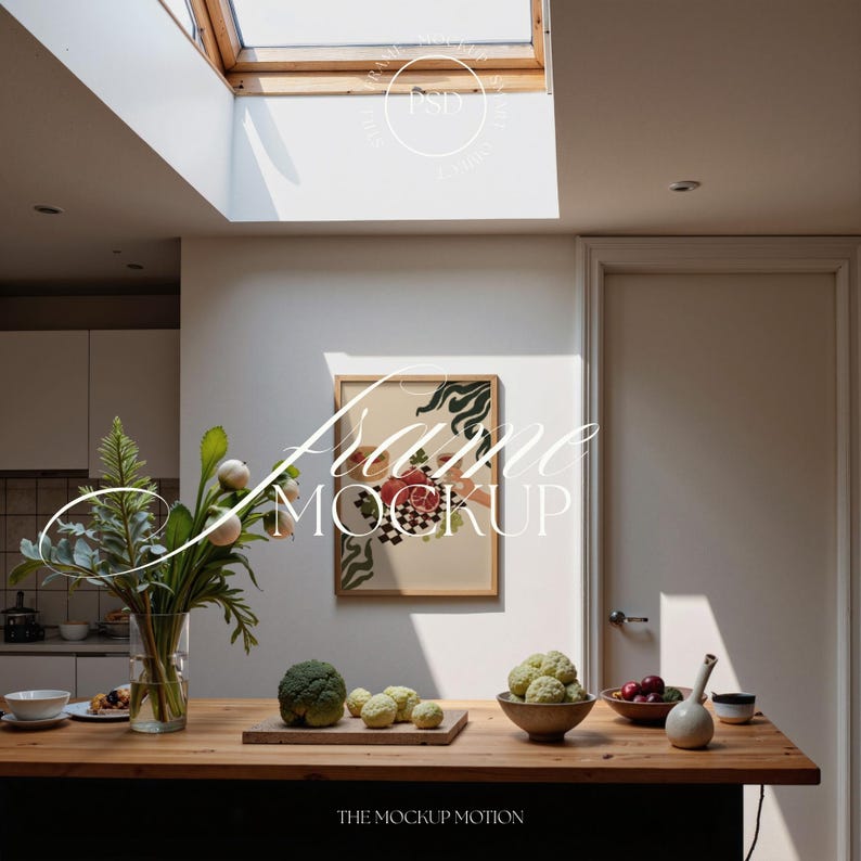 Vertical Frame Mockup, Kitchen Scene, A-Series PSD Template (Photopea Compatible) image 1