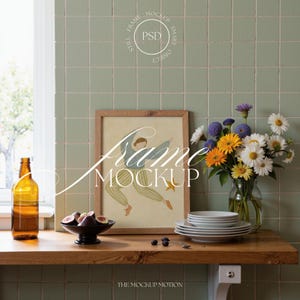DIN A Vertical Frame Mockup in Kitchen Scene, A3 A4 A2 Frame PSD, Minimal Wall Art Mockup, PSD Template, Photopea Compatible