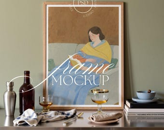 Vertical Frame Mockup, DIN A Series, Bar Scene (PSD)