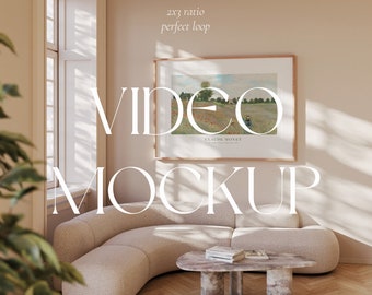 Video Mockup Rahmen | 2x3 Verhältnis | Holzrahmen Mockup Animiert | PSD | Horizontaler Rahmen | Realistische Licht & Schatten | Minimaler dünner Holzrahmen