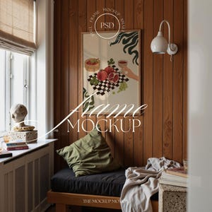 Mockup verticale lijst: Scandinavisch interieur, kunstdisplay (PSD)