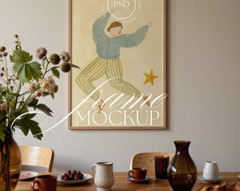 Vertical Frame Mockup, Thin Wood, Scandinavian Interior (PSD)