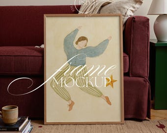 Vertical Frame Mockup, DIN A, PSD Template, Sofa Scene (Photopea Compatible)