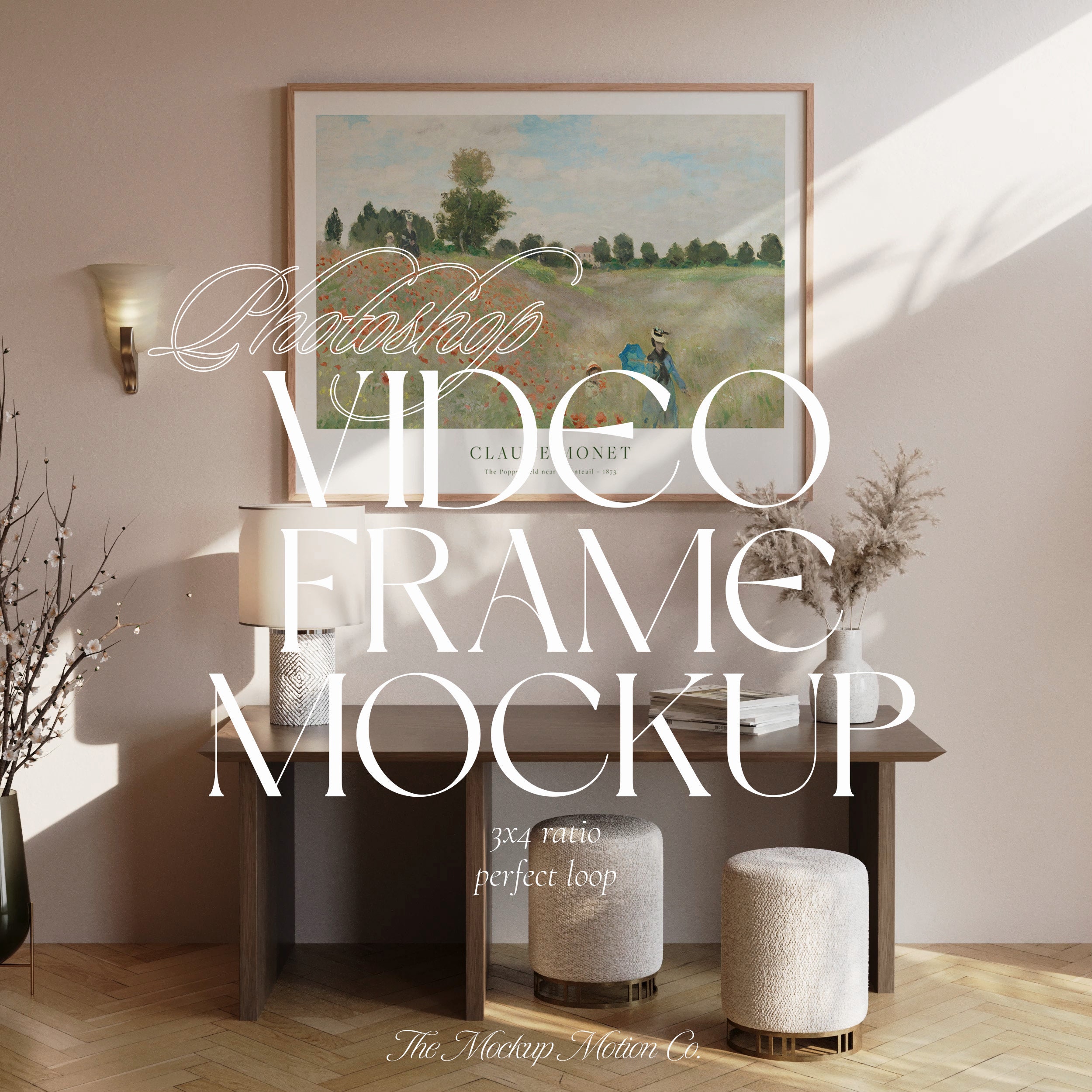 Video Mockup 3x4 Rahmen Druckbare Mockup Holzrahmen 3:4 Mock-up Horizontaler Rahmen PSD Animation Minimaler Mockup Rahmen Dünnes Minimalistisches Mockup