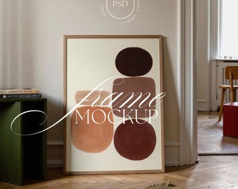 Living Room Scene Frame Mockup: DIN A Portrait, Wall Art PSD Template, (Photopea Compatible)