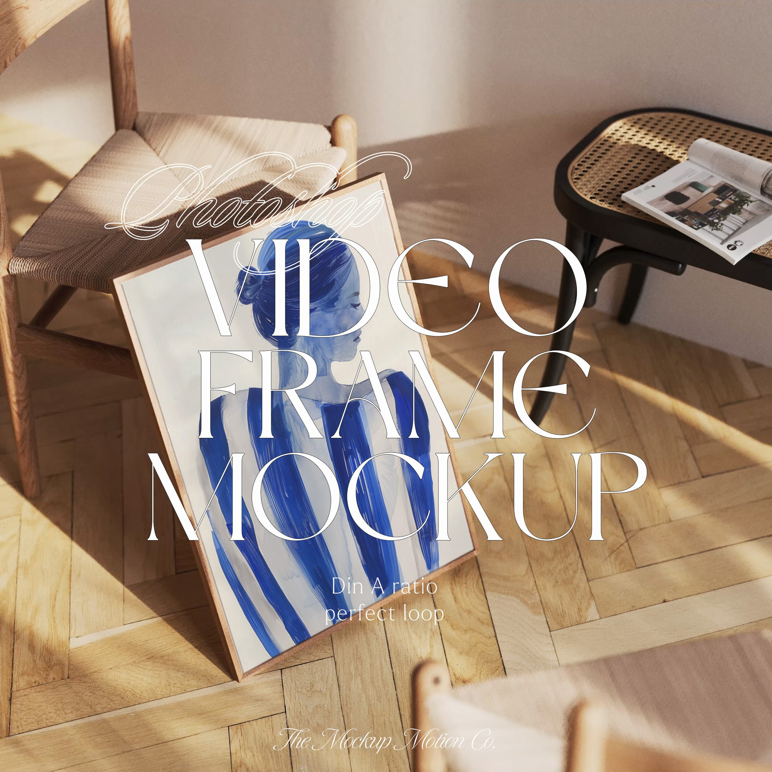 Animated Wood Frame Mockup: Vertical A Sizes, PSD, MP4