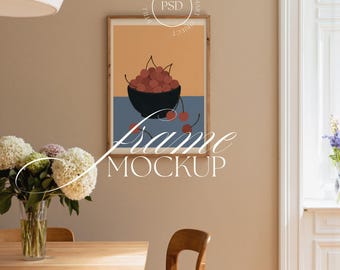 Picture Frame Mockup: Vertical Poster, Soft Natural Light, PSD Template