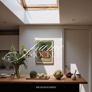 DIN A Vertical Frame Mockup in Kitchen Scene, A3 A4 A2 Frame PSD, Minimal Wall Art Mockup, PSD Template, Photopea Compatible