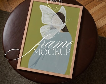 DIN A Vertical Frame Mockup Top Down View, A3 A4 A2 Frame PSD, Minimal Wall Art Mockup, PSD Template, Photopea Compatible