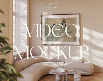 Video Mockup Rahmen | 3x4 Verhältnis | Holzrahmen Mockup Animiert | PSD | Horizontaler Rahmen | Realistische Licht & Schatten | Minimaler dünner Holzrahmen