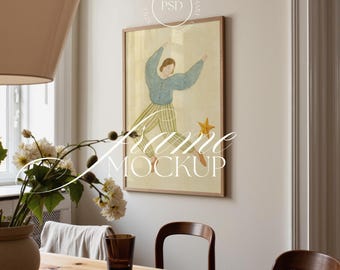 Vertical Frame Mockup, Living Room Interior, Wall Art PSD