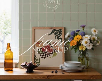 Vertical Frame Mockup, Kitchen Scene PSD (A3/A4/A2)