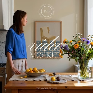 Video Mockup With Person | Frame Mockup Video Reel Vertical Mobile | Print Poster Mockup Video | Animated PSD Mockup | Interior Home DIN A