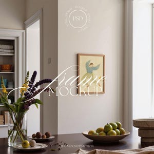 Kitchen Interior Vertical Frame Mockup, A3 A4 A2 Wall Art PSD, Modern DIN A Frame Template, Smart Object, Photopea Compatible