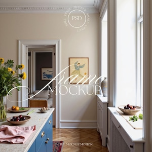 A3 A4 A2 Vertical Frame Mockup in Cozy Kitchen Interior, PSD Frame Template, Scandinavian Wall Art Mockup, DIN Ratio, Photopea Compatible