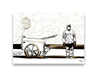 Shanghai Street Cleaner. Signed & numbered Giclee Print  by Pink Floyd artist Finlay Cowan
