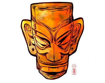 SanXingDui Mask . Signed & numbered Giclee Print  by Pink Floyd artist Finlay Cowan