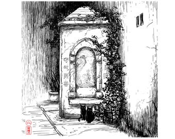 Shanghai Cat Shrine - Limited Edition Giclee Print. Signed & numbered by Finlay Cowan