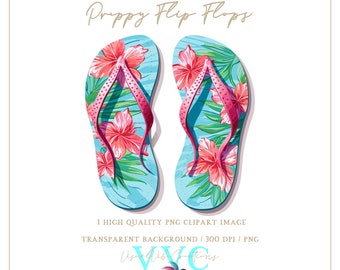 Preppy Flip Flops Clip Art - transparent background in PNG - flower, floral, beach, island, Florida, tropical, nautical, sandals, summer